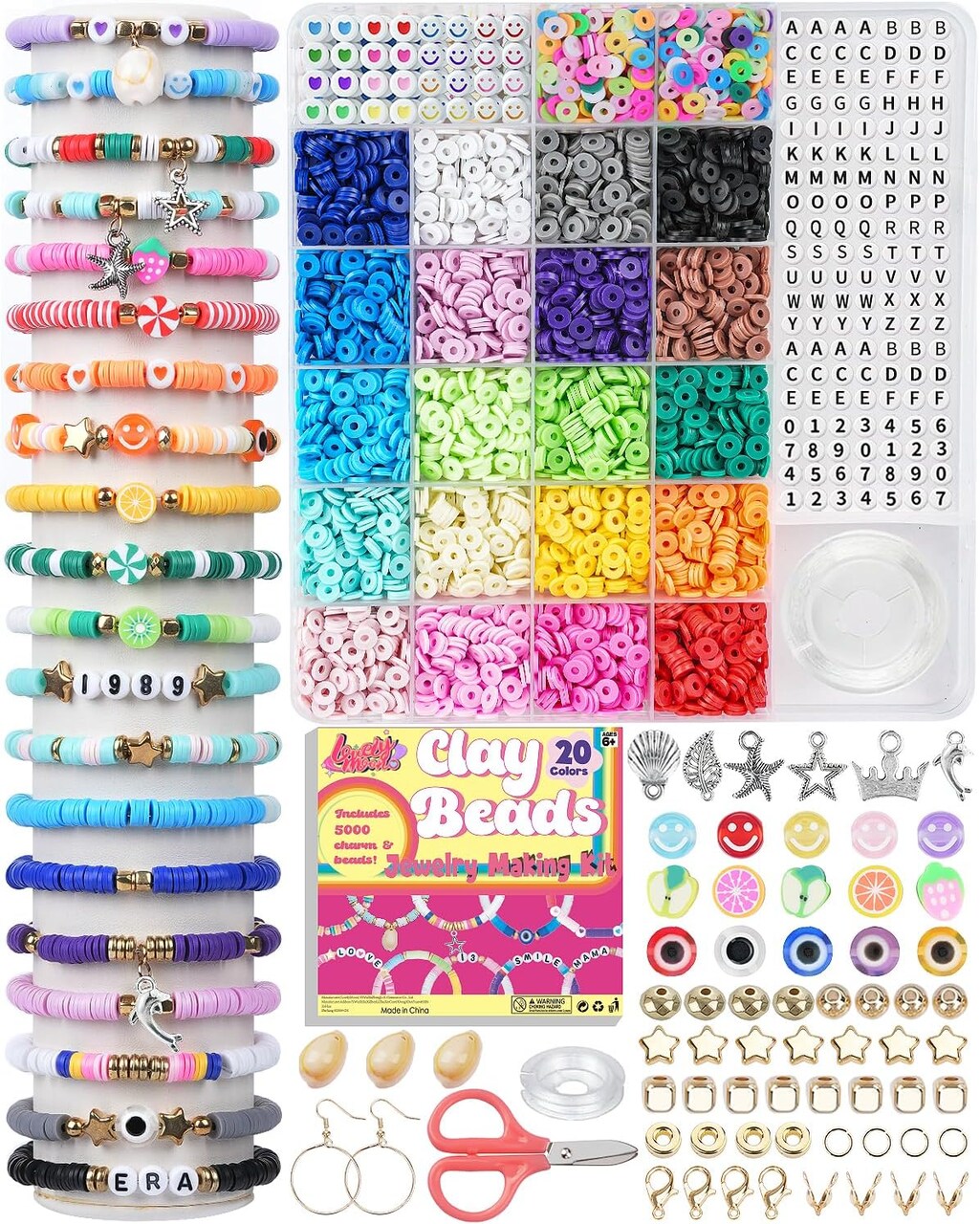 Bracelet Making Kit – 5,000pcs Clay & Preppy Heishi Beads with Charms | DIY Friendship Jewelry Kit for Girls Ages 6–12 | Polymer Beads for Bracelets & Crafts